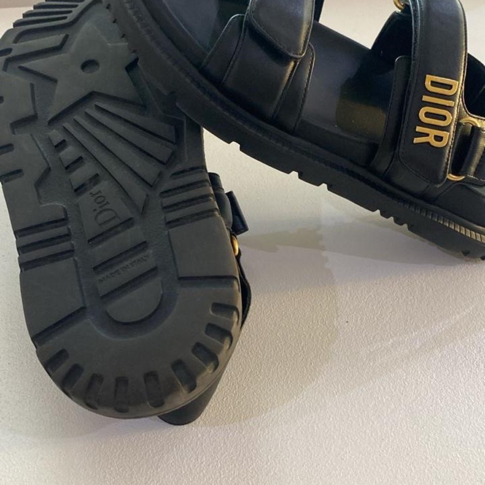 Dior Black Leather Sandals with Gold Details